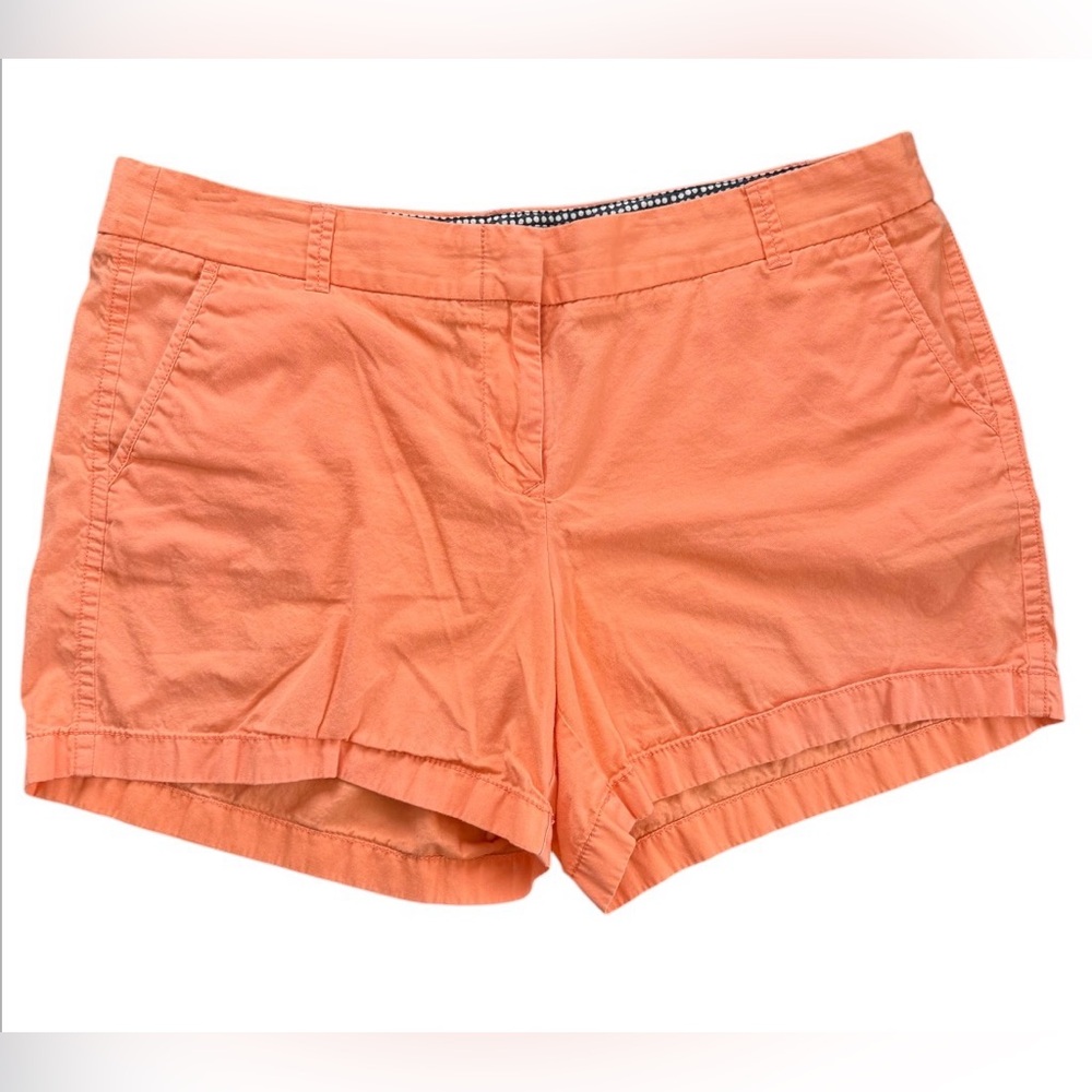 Women's J. Crew Solid Bright Coral Pink "Broken-In" 100% Cotton Chino Shorts 14